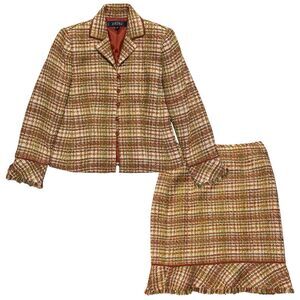 Kasper Skirt Suit Set Women 4 Petite Fringe Tweed Blazer Two Piece Fall Business